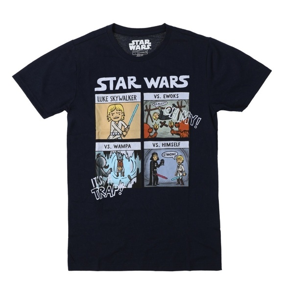 Star Wars Blue Short Sleeve T-Shirt Luke Skywalker Graphic Comic Strip -Size M - Picture 1 of 5